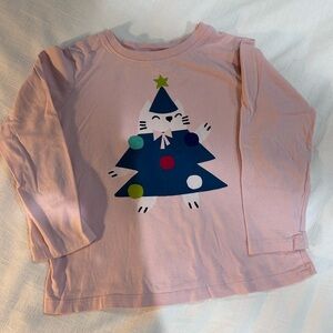 Hanna Andersson Pink Holiday Art Long Sleeve Tee Shirt with Cat and Tree Design